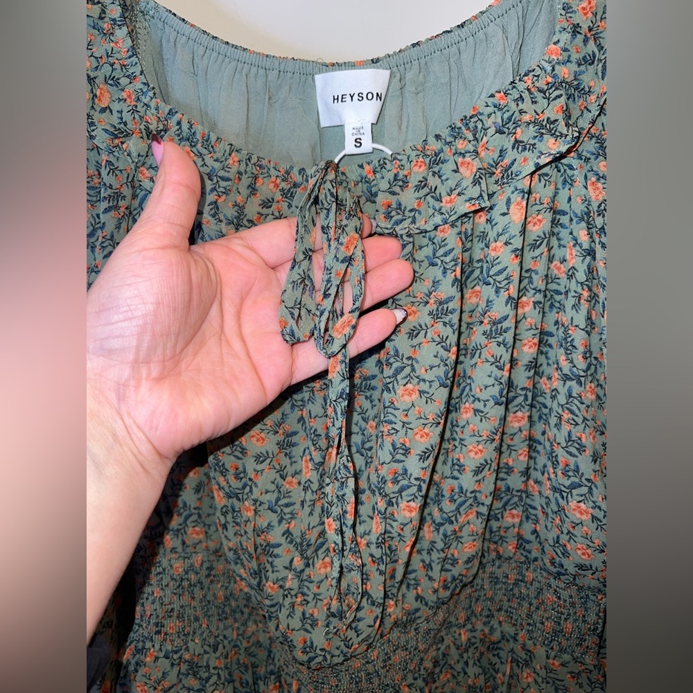 Heyson Floral Smocked Peplum Blouse | Puff Sleeve Boho Top | Size‎ S - Picture 6 of 10